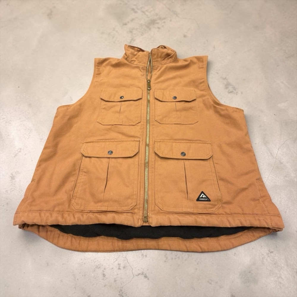 Ridgecut Workwear Vest Mens XL Brown Duck Canvas Fleece Lined Insulated Utility